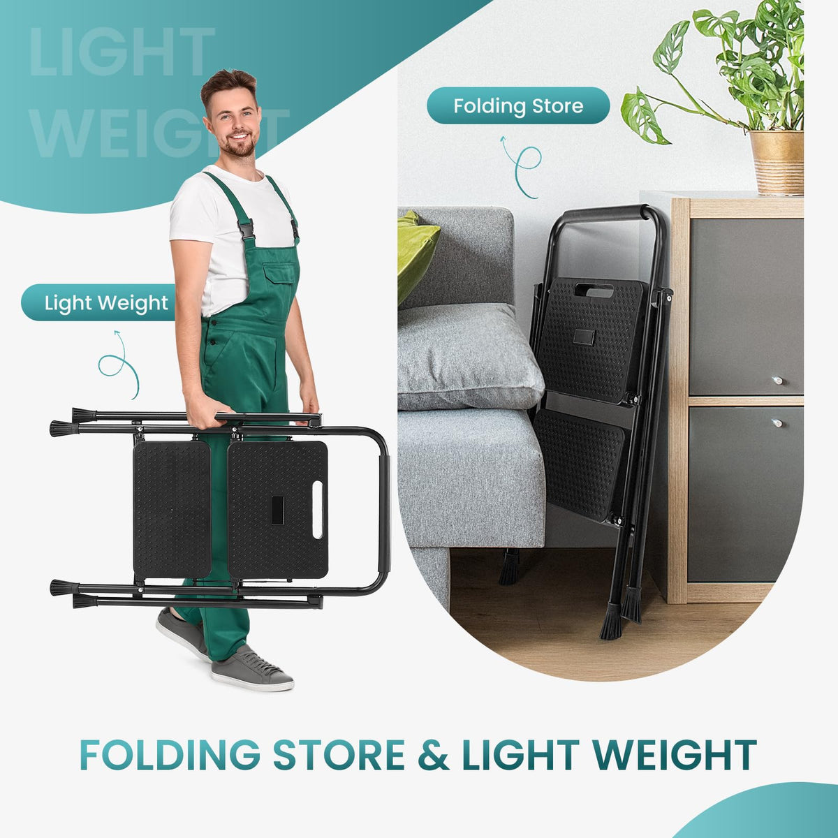 Smug Step Ladder soft rubber handgrip for comfortable carrying.