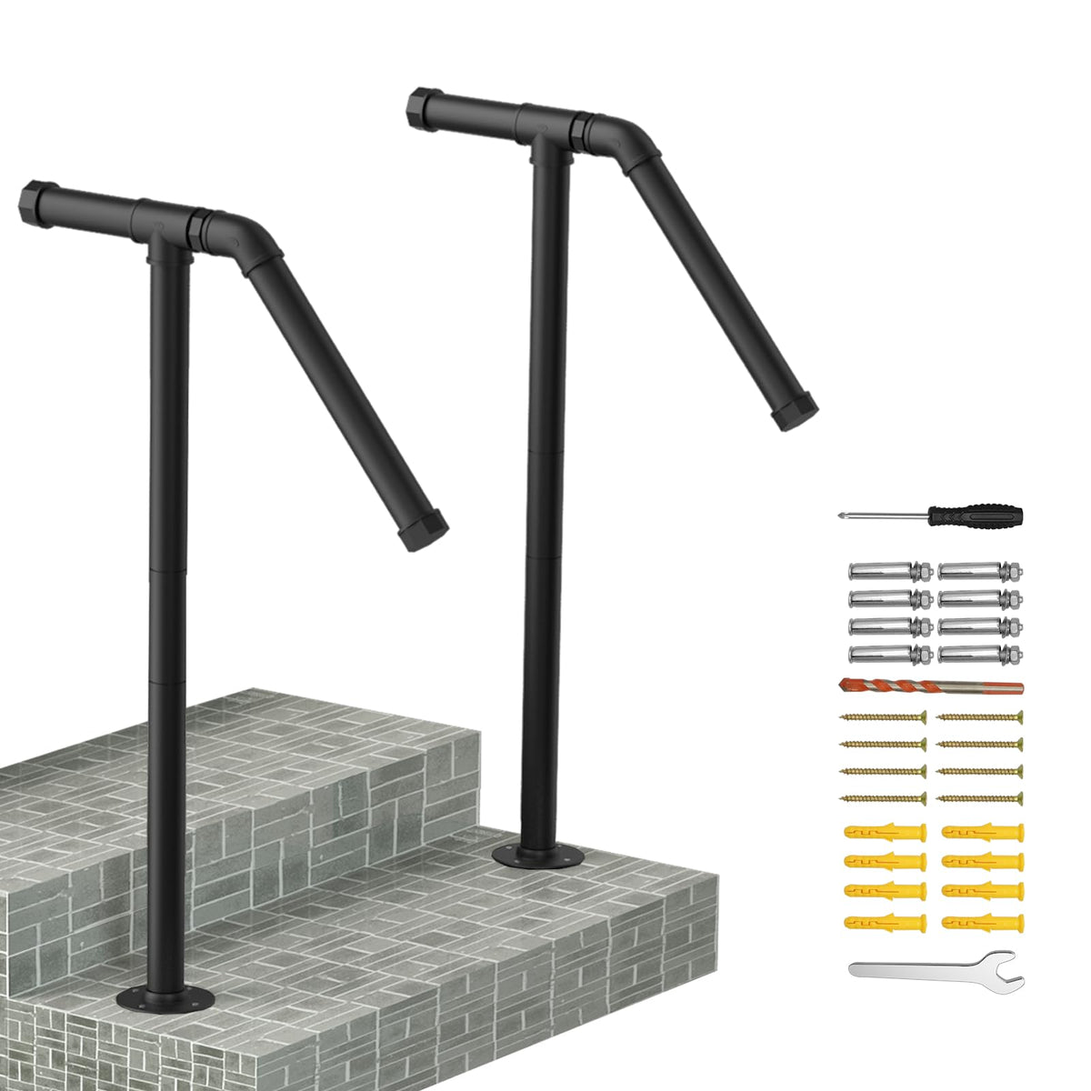 Smusei outdoor stair railing set of two in black for secure footing on exterior stairs.