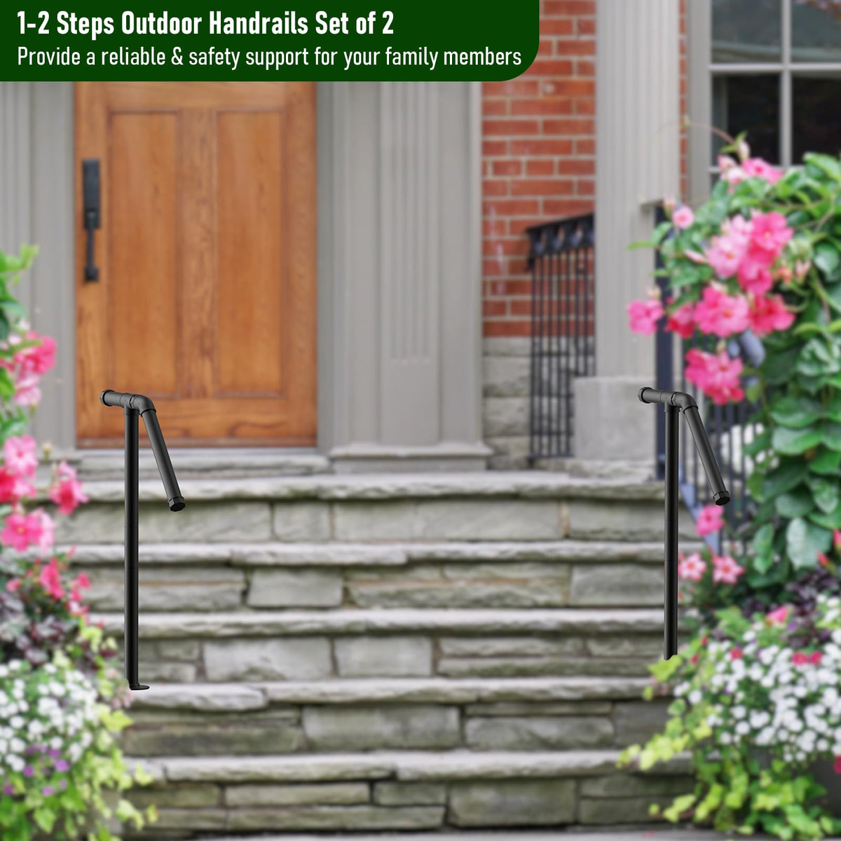 Smusei wrought-iron handrail for 1 or 2 steps with sturdy support.