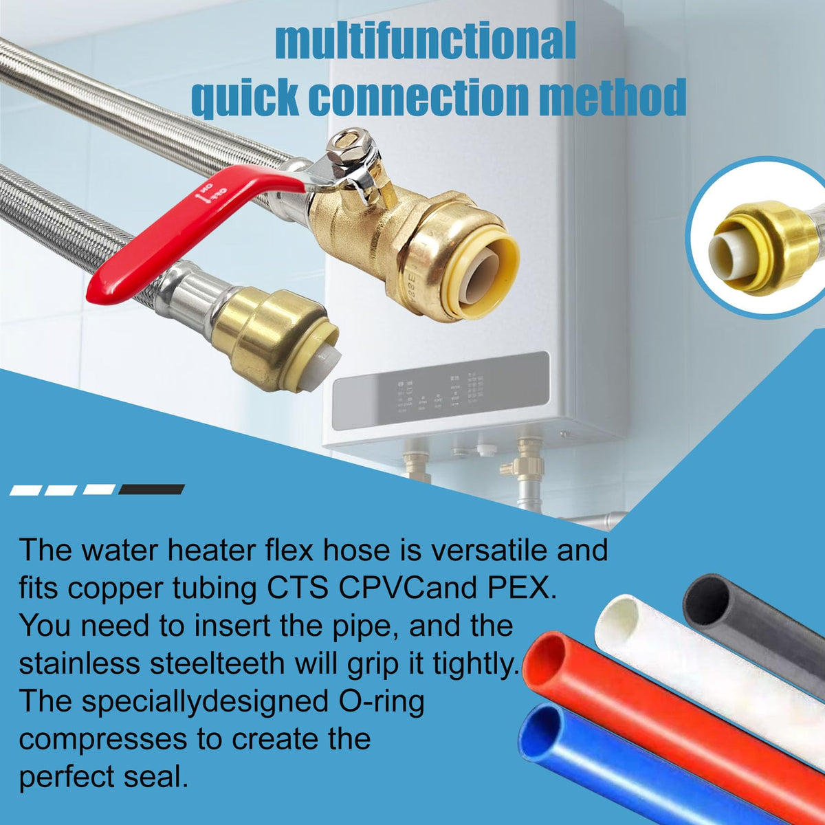 SMZTools 200°F, 200 PSI rated connector for hot water systems.