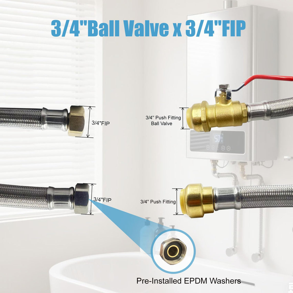 SMZTools push-to-connect brass fitting fits PEX, copper, CPVC for easy installation.