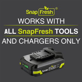 SnapFresh 20V battery side view emphasizes slim profile for tool access.