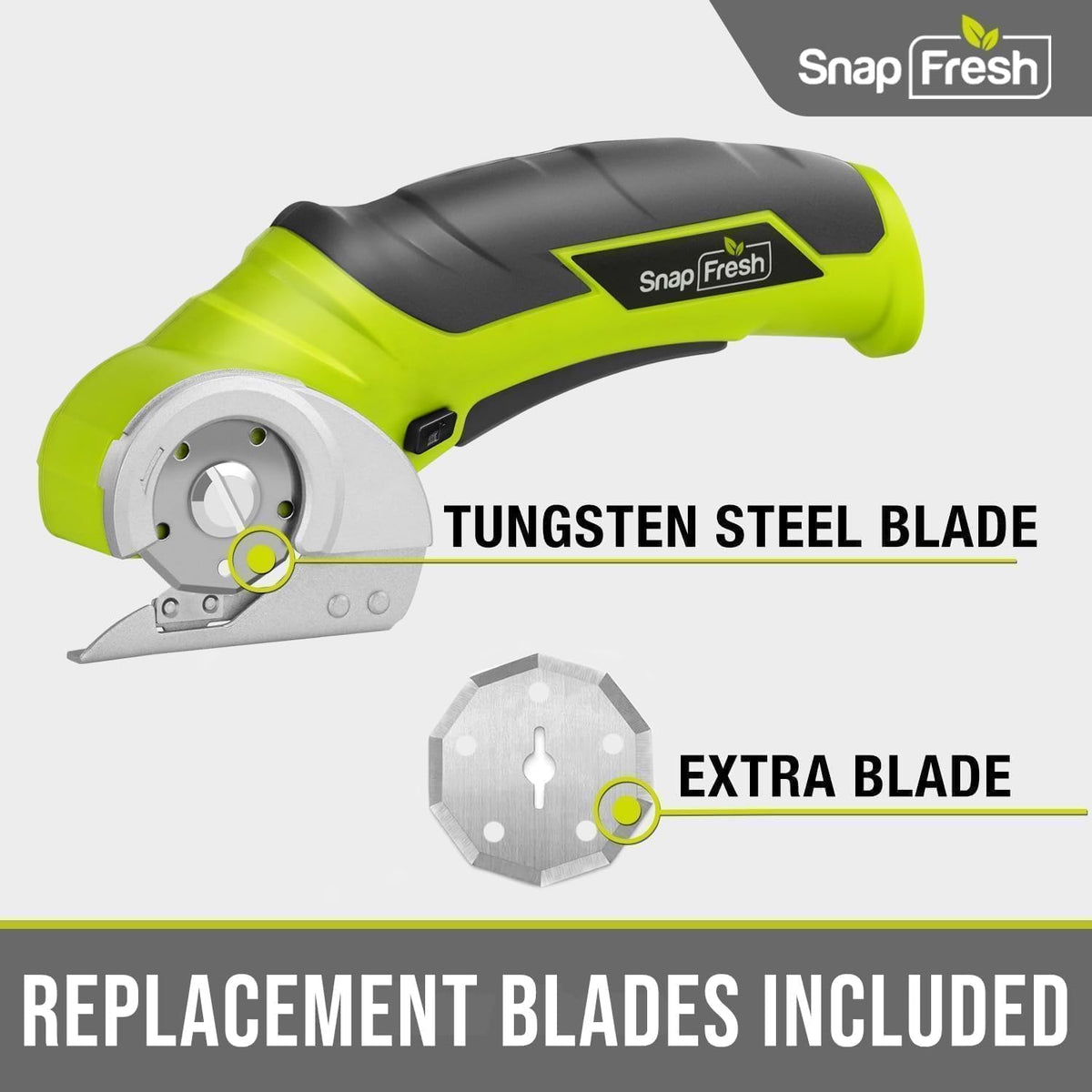 SnapFresh cordless electric scissors cutting cardboard for clean edges