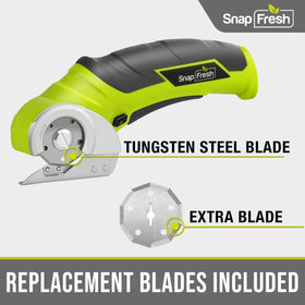 SnapFresh cordless electric scissors cutting cardboard for clean edges