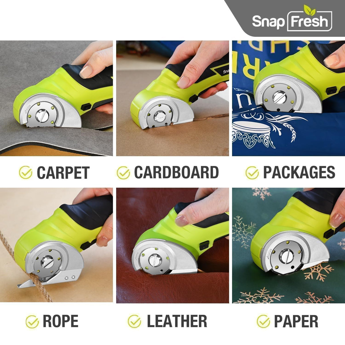 SnapFresh cordless electric scissors cutting leather for neat seams