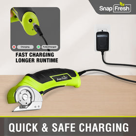 SnapFresh cordless electric scissors safety-start prevents accidental activation