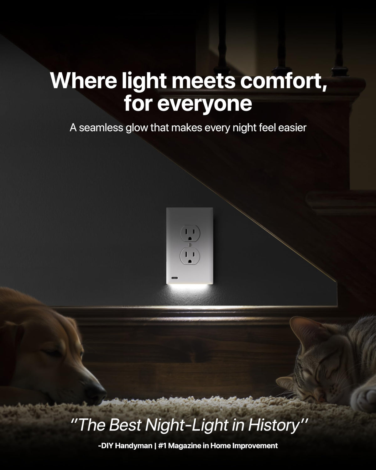 SnapPower GuideLight duplex outlet plate with LED night light for safe navigation.