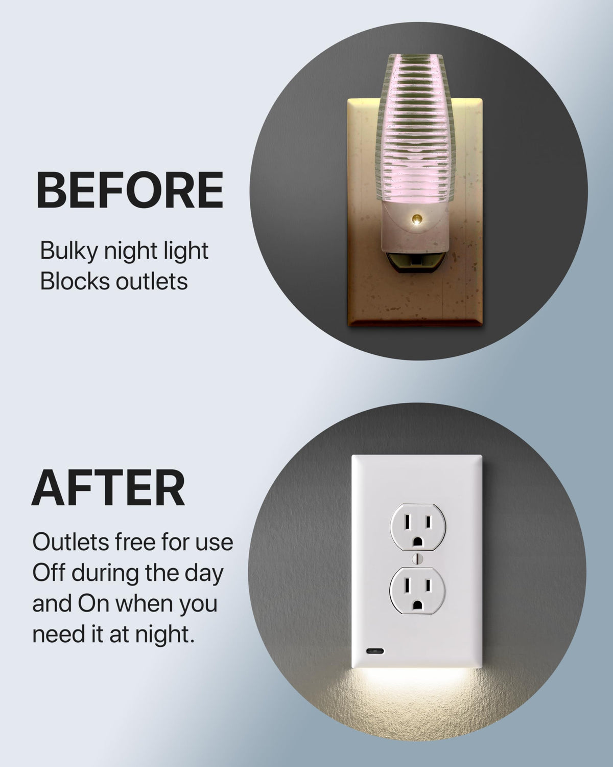 SnapPower GuideLight clean white wall plate blends with decor while providing subtle illumination.