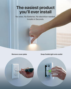 SnapPower GuideLight automatic dusk-to-dawn sensor provides gentle hallway illumination.
