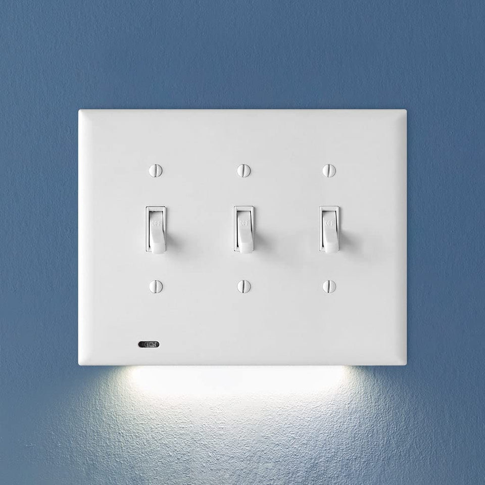 SnapPower SwitchLight faceplate with built-in LED night light brightens hallways