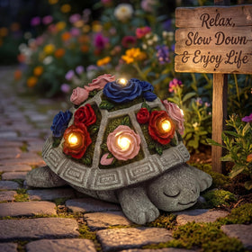 Snclriao lawn turtle ornament with roses adds charm to garden beds.