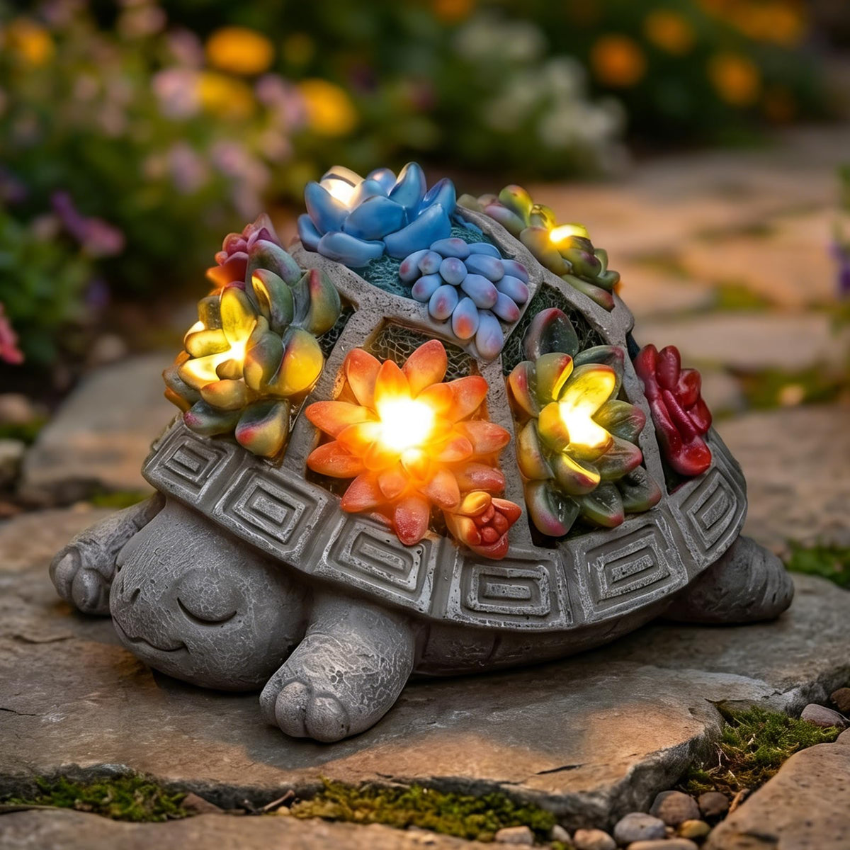 Snclriao solar turtle with succulent texture illuminating garden at dusk for ambient light
