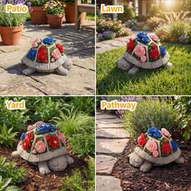 Snclriao rose-touched turtle statue enhances yard and patio ambience.