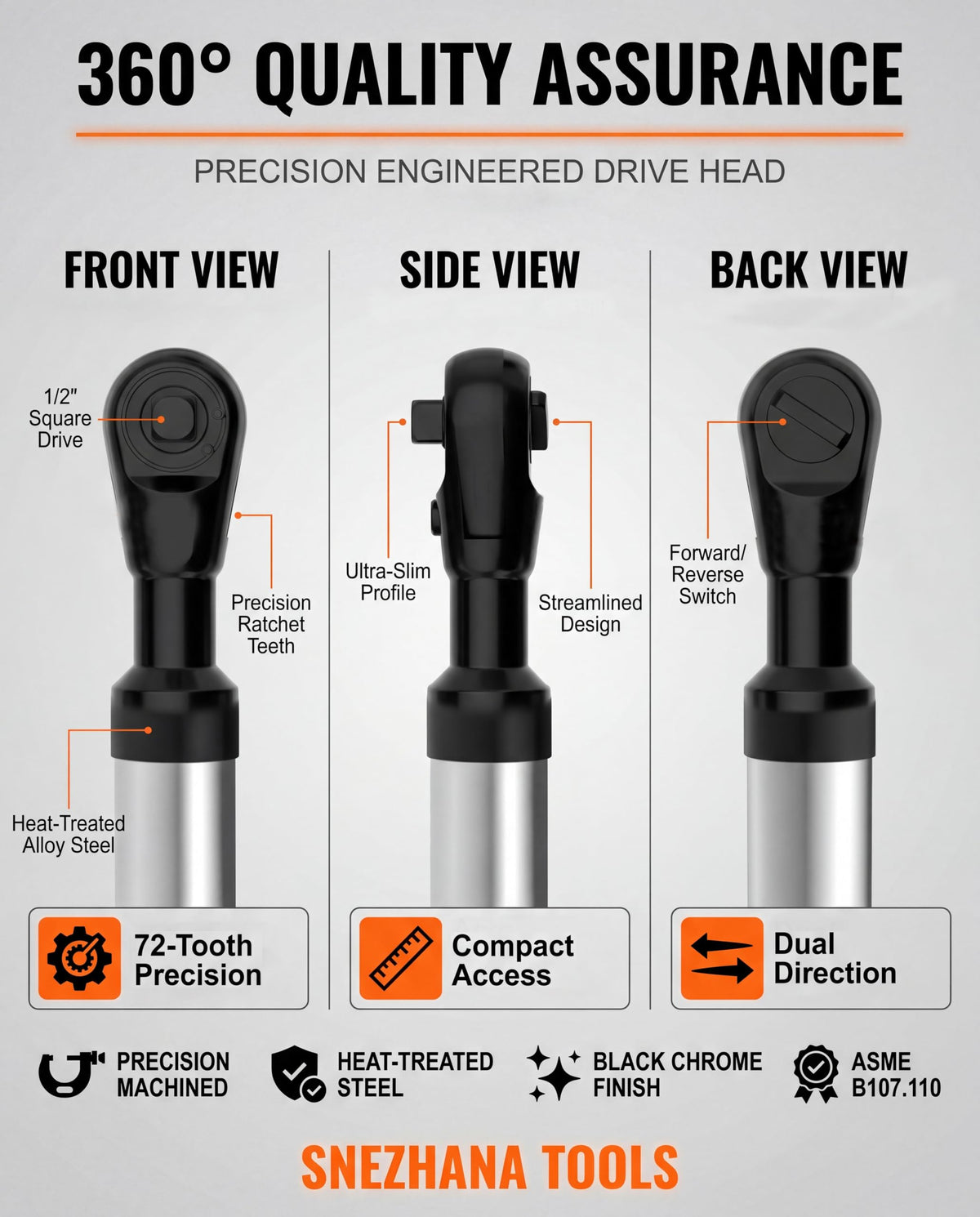 SNEZHANA 3/8-in to 1/4-in adapter expands drive options in tight areas.