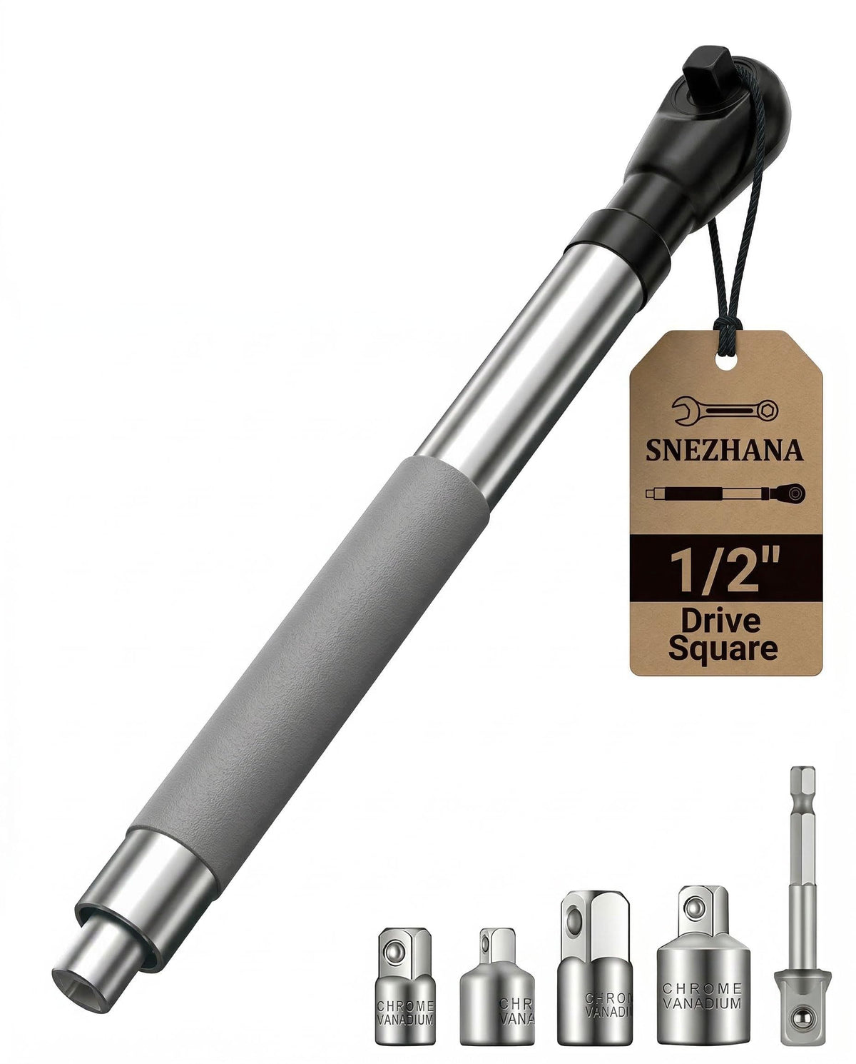 SNEZHANA offset extension wrench in electric use reaching tight automotive spaces.