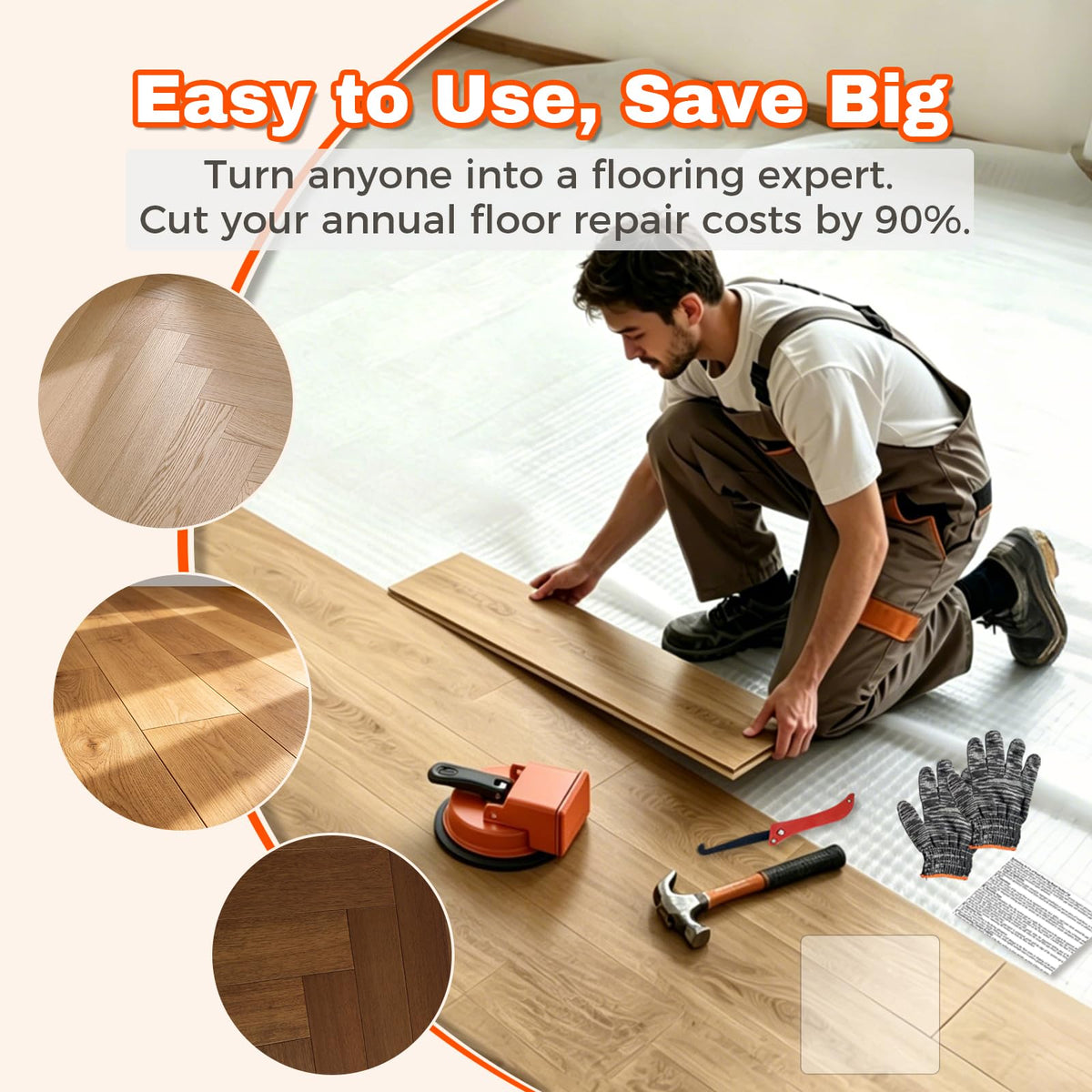 Grout scraper clearing debris from floor gaps before repair