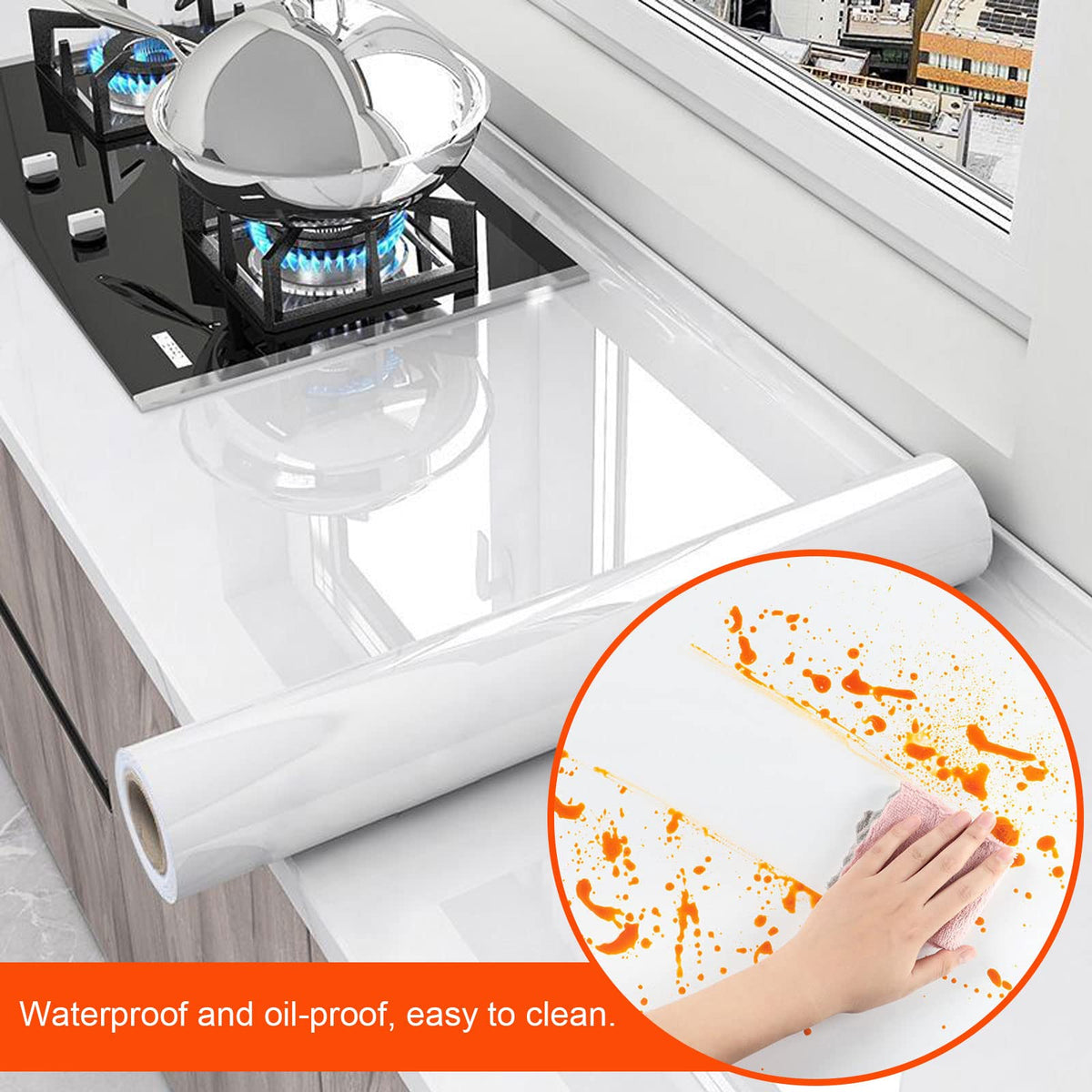 Snkxu Clear Contact Paper for cabinets and walls adds oil-proof protection and easy cleaning.