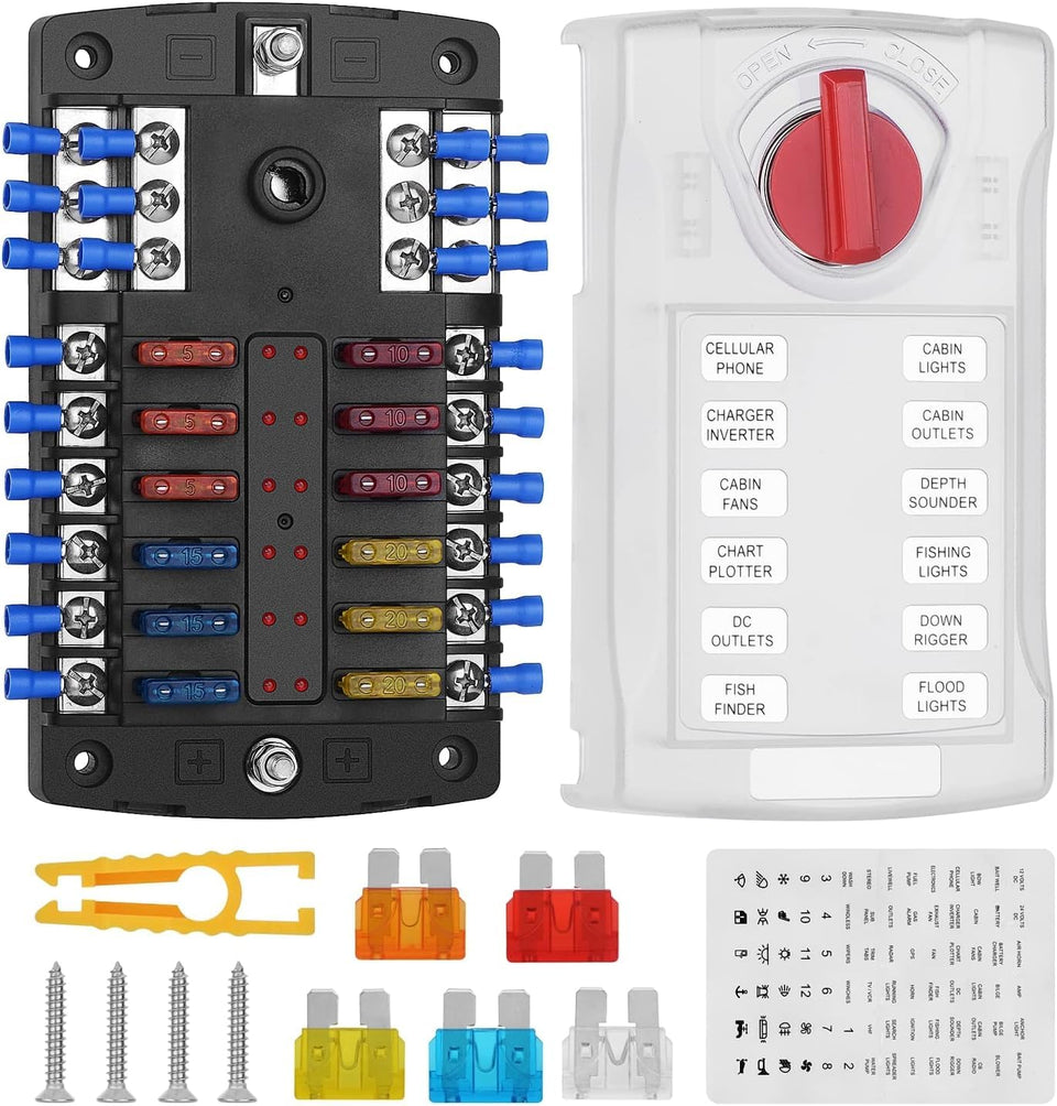 Snlazp 12V fuse block waterproof panel for marine use with organized circuits