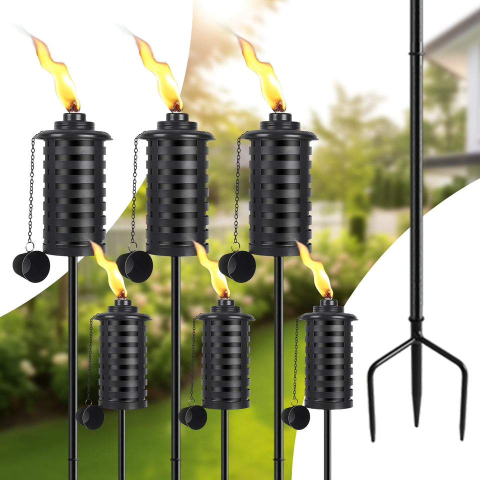 SNOGSWOG citronella torch with 3-prong stake for stable outdoor lighting.