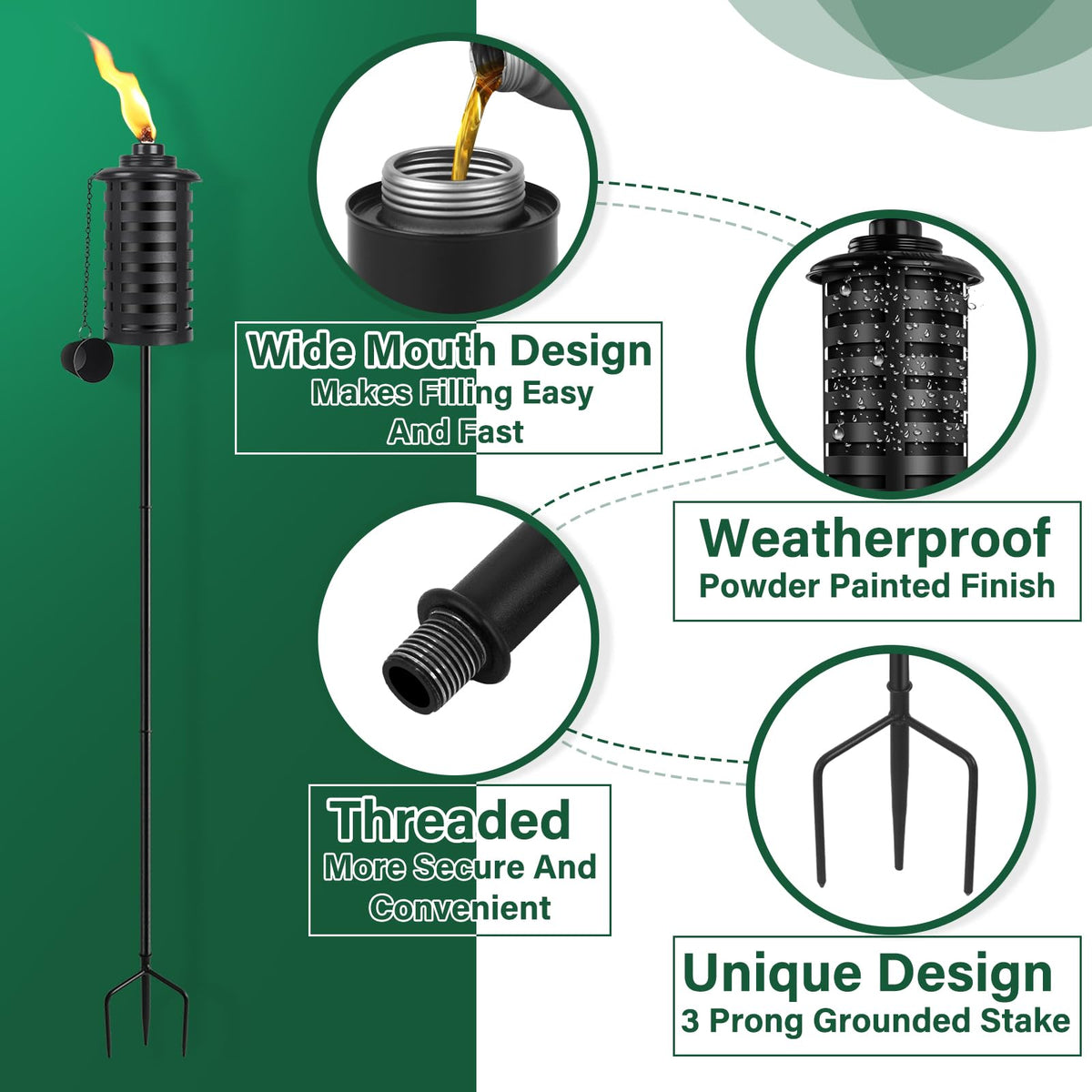 SNOGSWOG citronella torch with height-adjustment using three stakes.