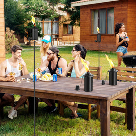 Citronella oil torches create outdoor scent and ambiance.