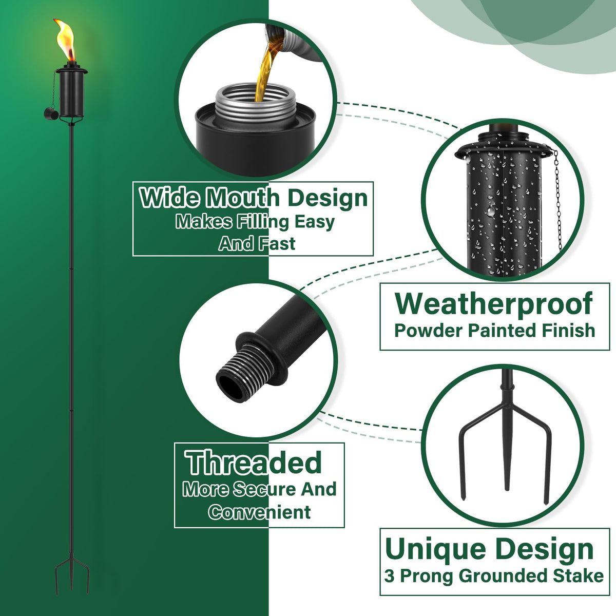 Snogswog garden torch height adjustability from 14.3 to 59 inches.