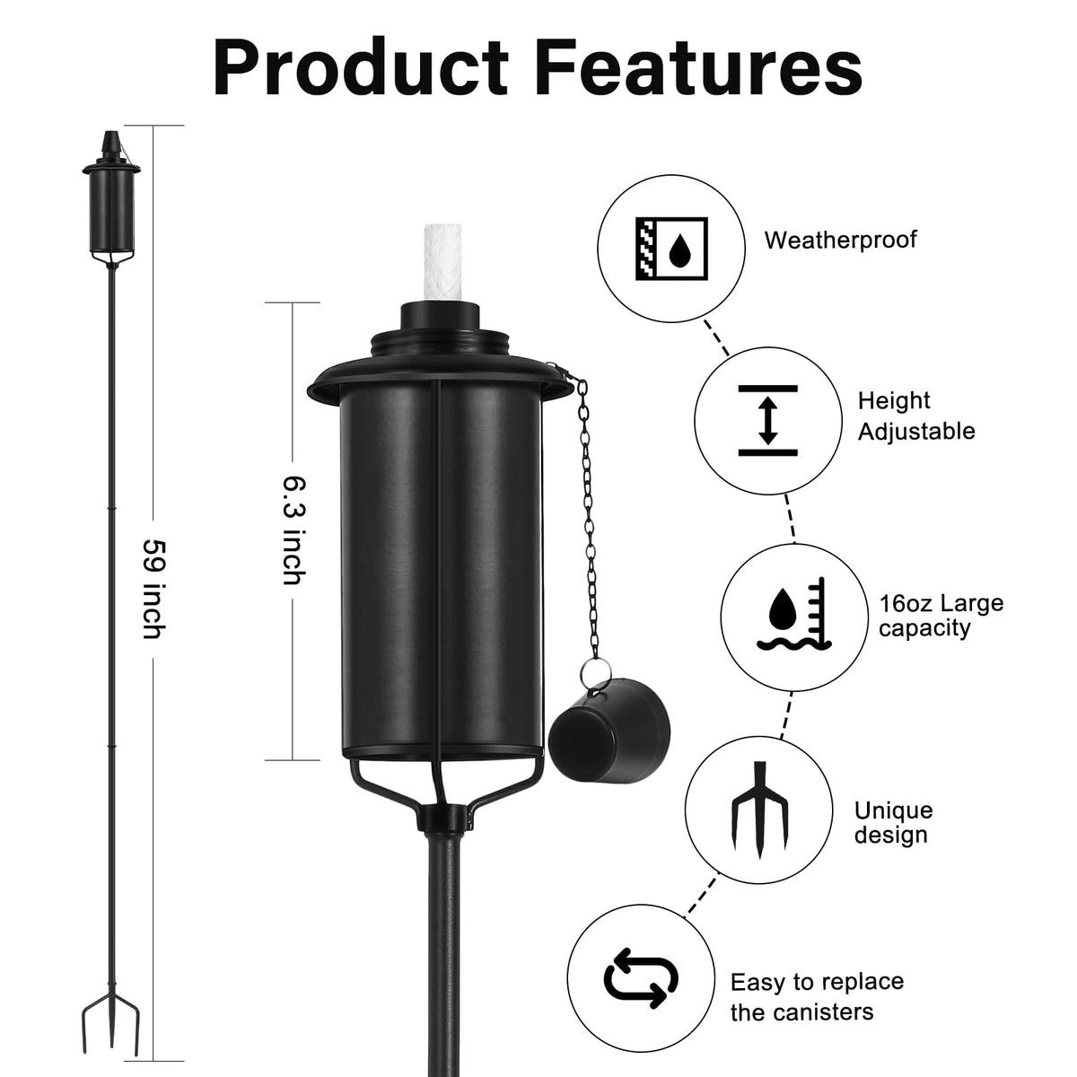 SNOGSWOG citronella torches with 3-prong stake for stable outdoor setup.