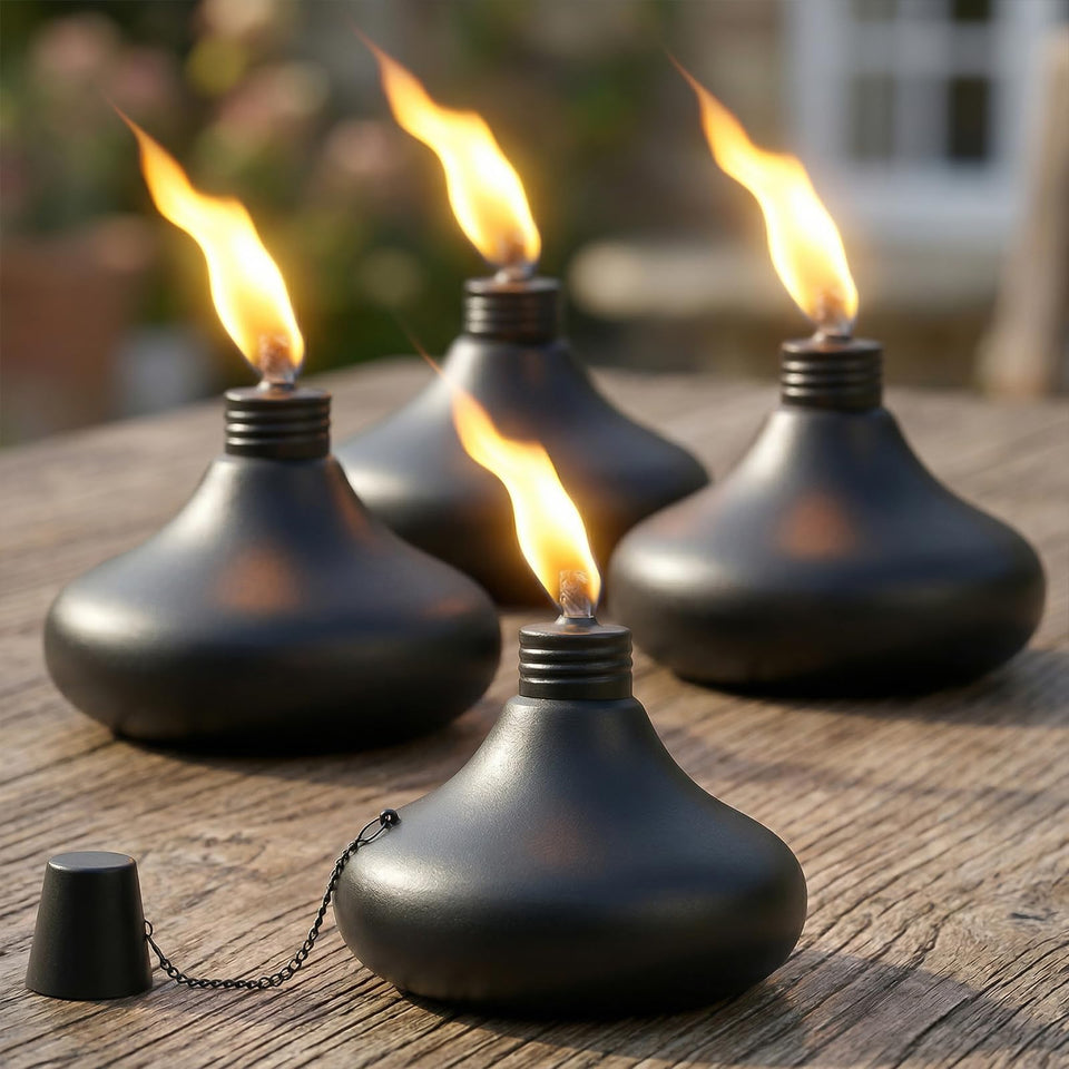 SNOGSWOG table-top torch with 24.5 oz fuel capacity for long outdoor evenings.