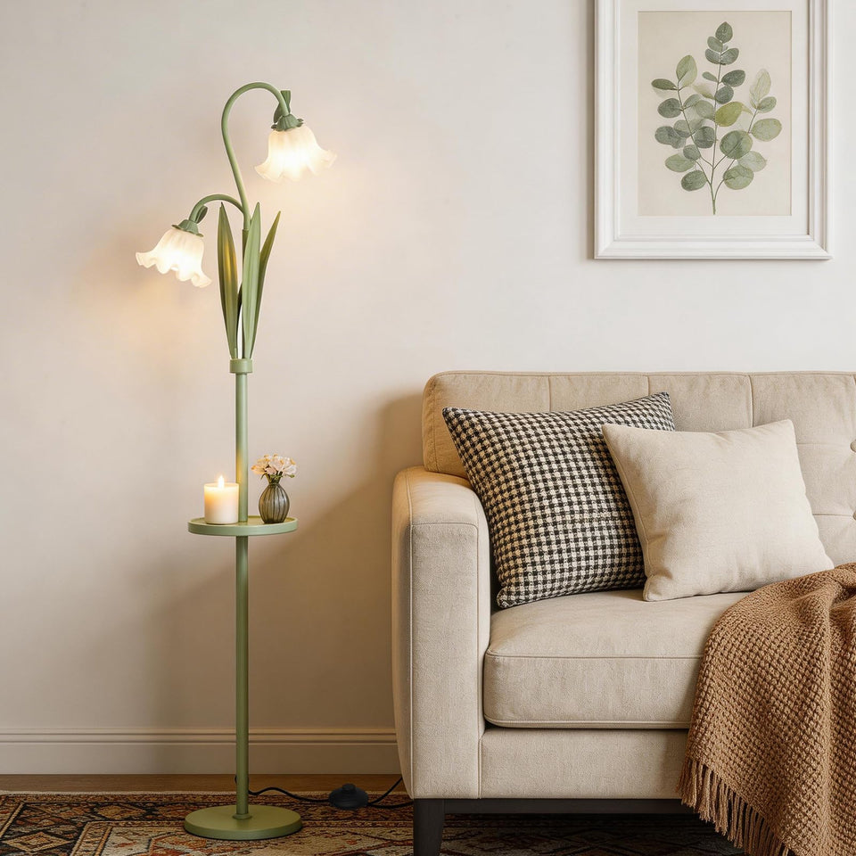 Snoslme Funky Flower Floor Lamp with Table provides handy surface for drinks or remotes