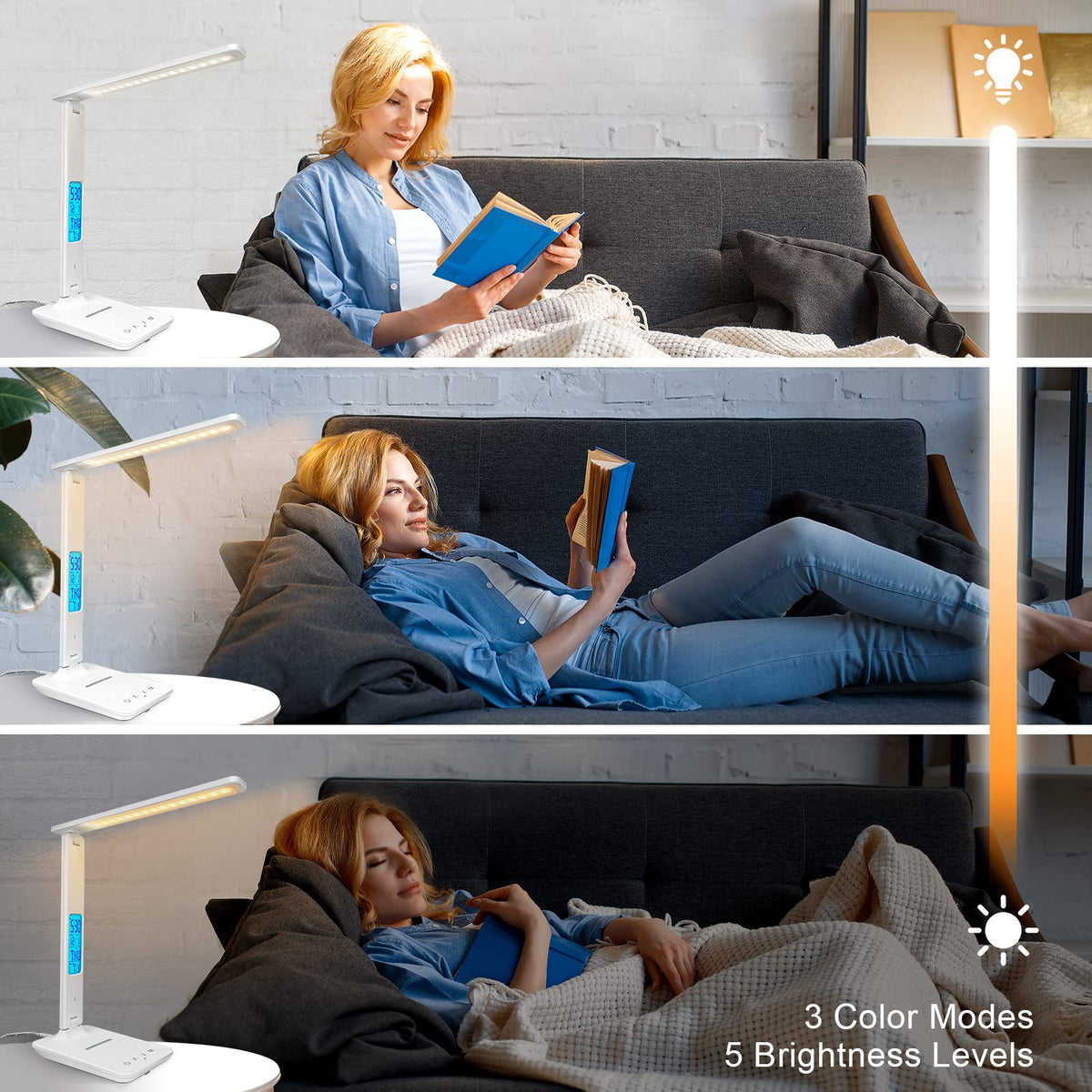snsok desk lamp dimmable-light offers three color modes and five brightness levels
