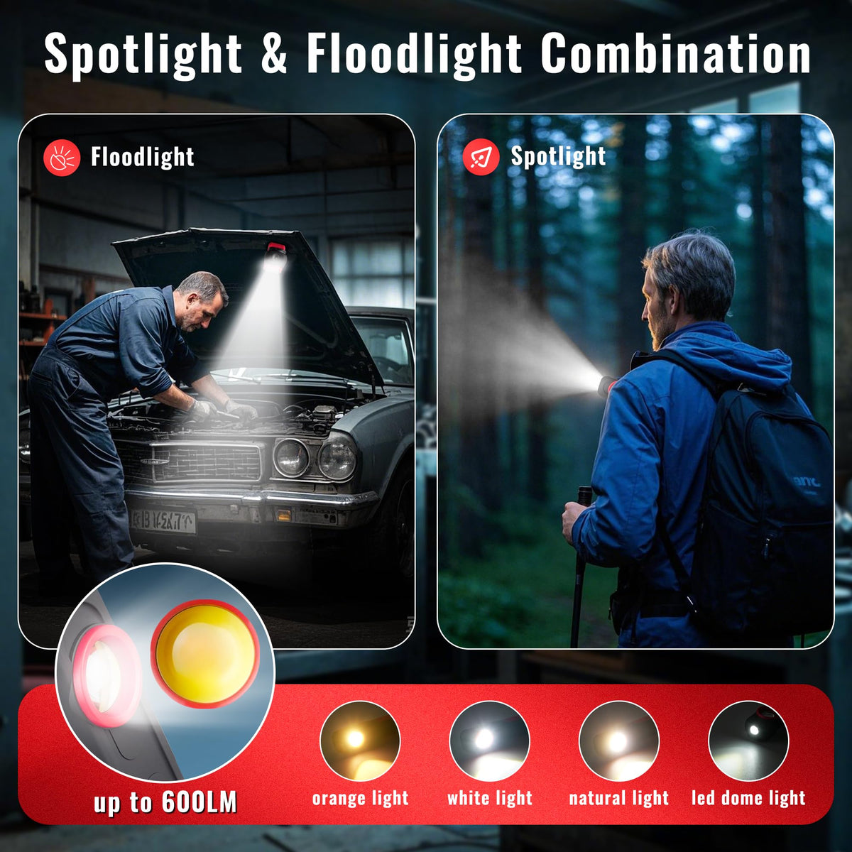 SNUFF 600LM detailing light in floodlight mode for wide coverage