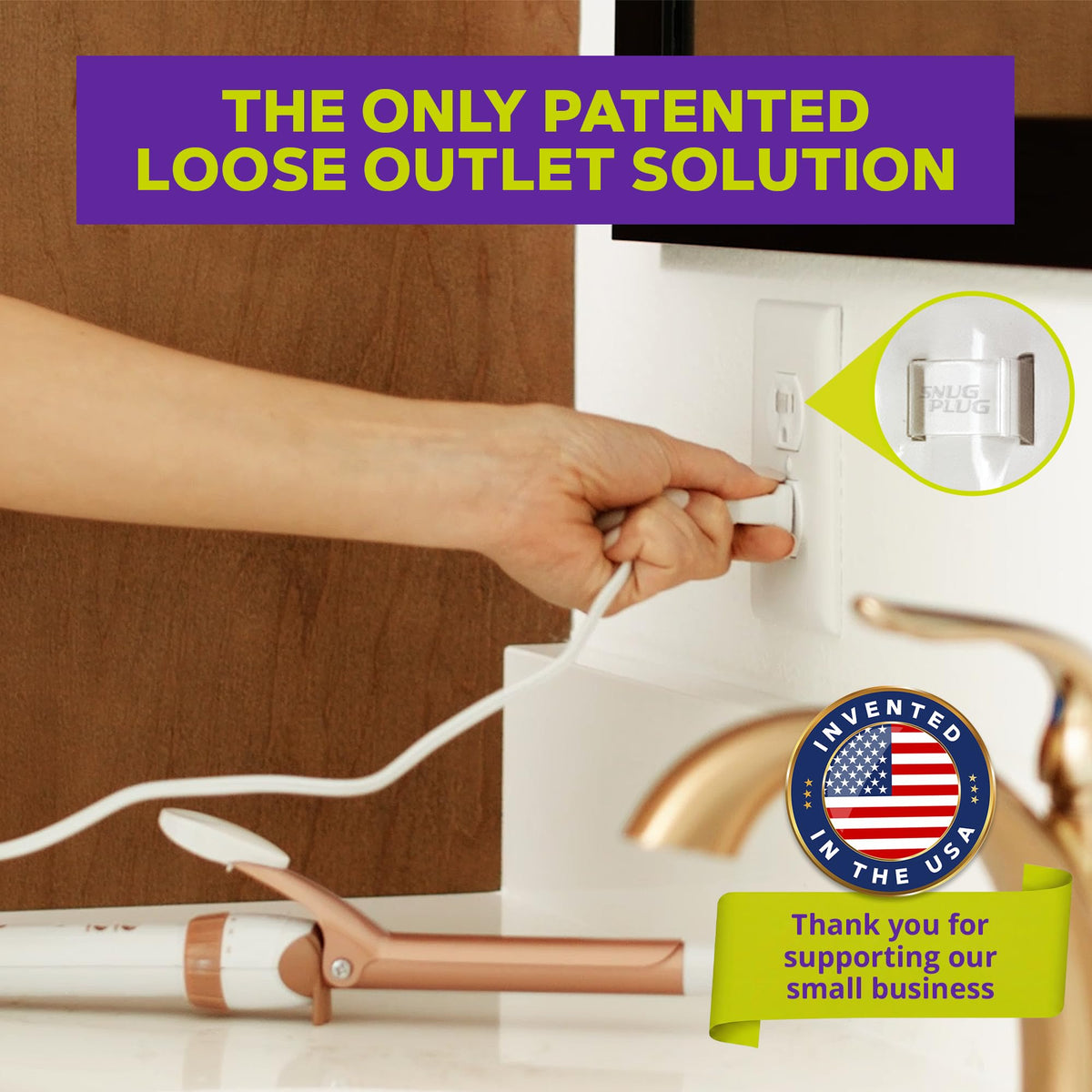 Invisible design clip by Snug Plug securing an outlet discreetly
