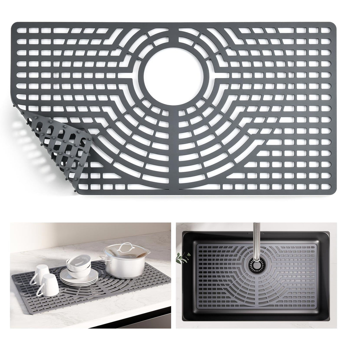 Snuggery silicone sink protector in kitchen, protects dishes from scratches
