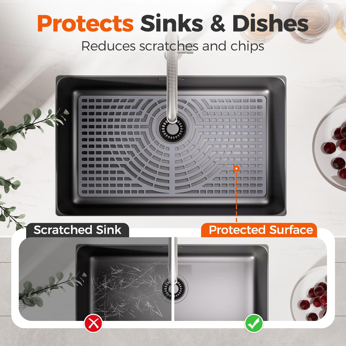 Snuggery silicone mat provides a drying surface for dishes in sink