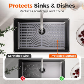 Snuggery silicone mat provides a drying surface for dishes in sink