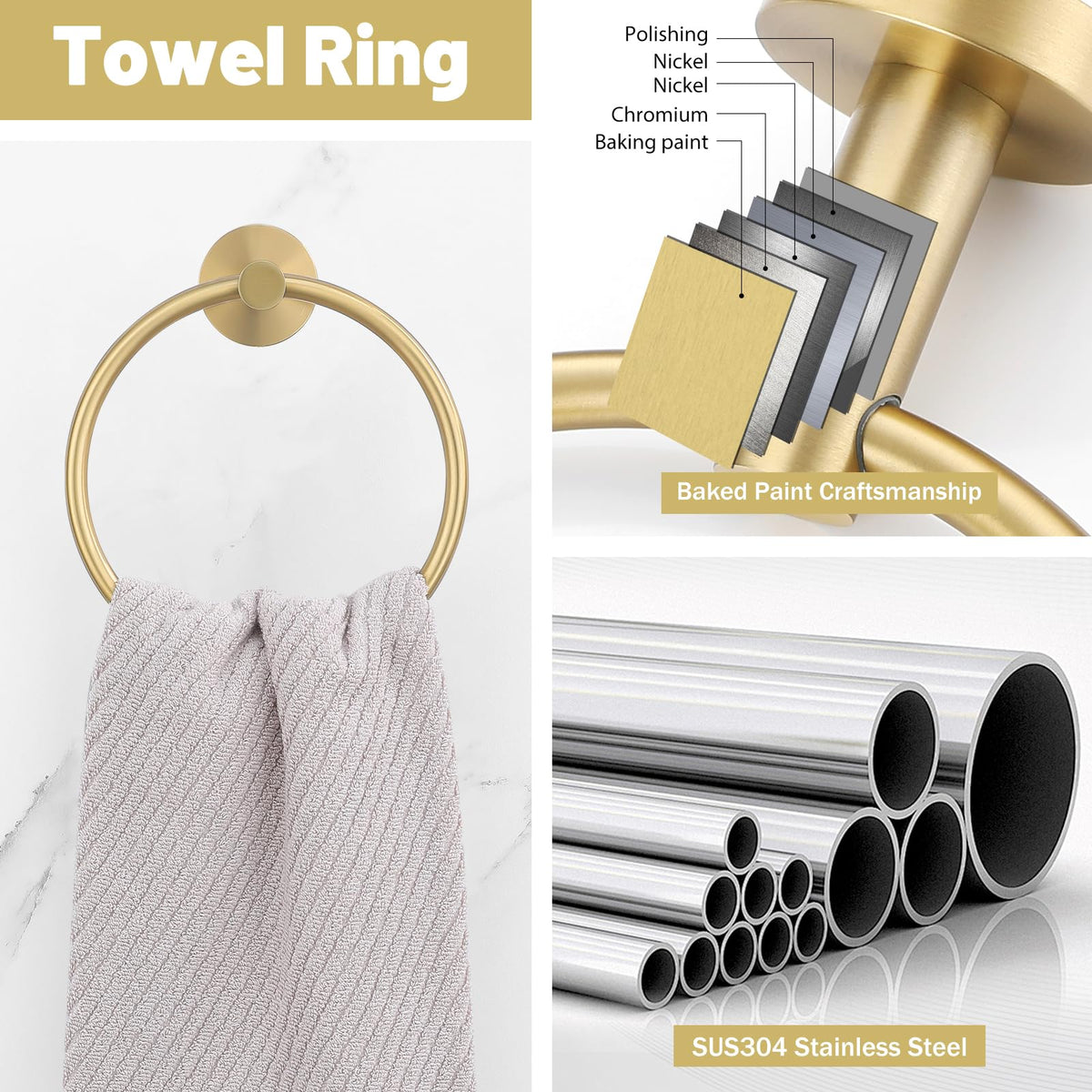 Soaez brushed gold robe hooks 4-piece keep clothes organized.
