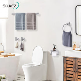 SOAEZ bathroom setup idea showing cohesive brushed nickel chrome look
