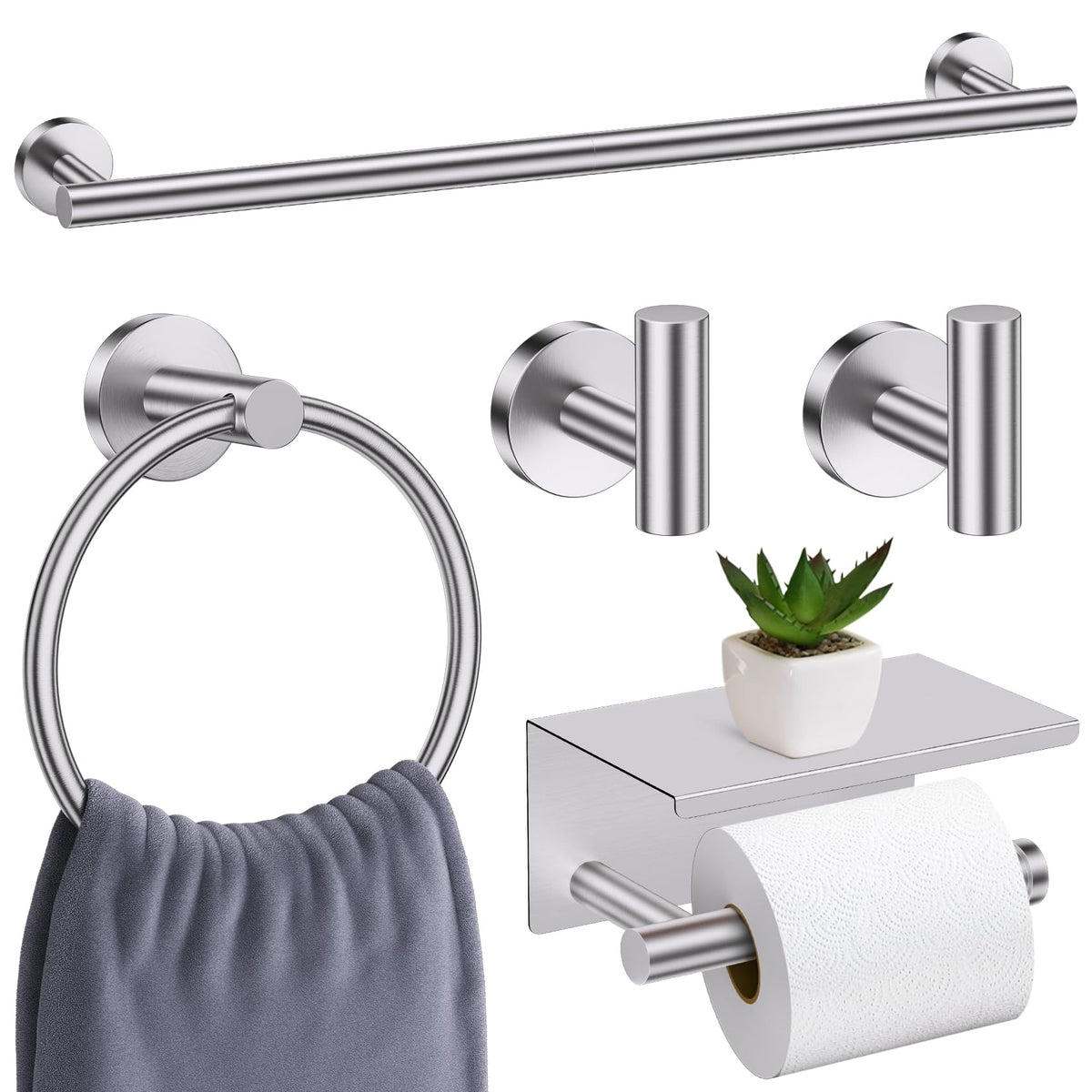 SOAEZ brushed nickel towel bar 23.6 inch mounted for bathroom storage