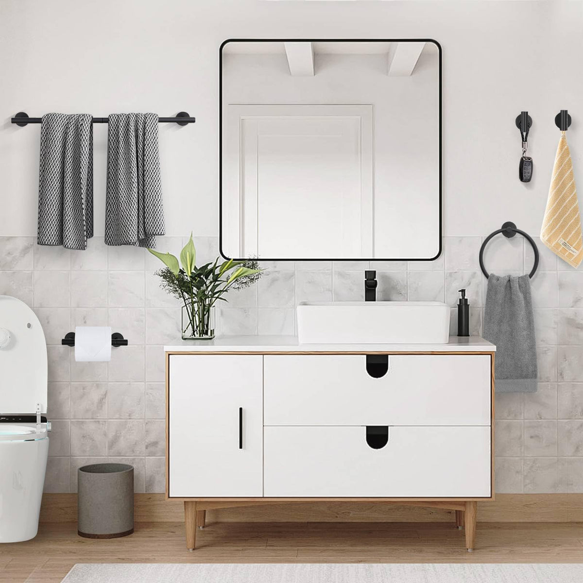 soaez bathroom hardware set enhances cohesive decor with modern matte black.