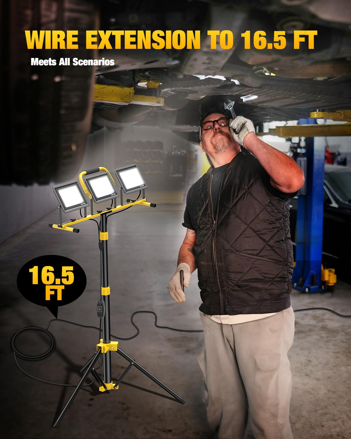 SOARFLY 3-head adjustable light offers 360-degree coverage for workshops.