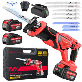 SOARFLY cordless reciprocating saw delivering 3500 SPM for fast cuts.