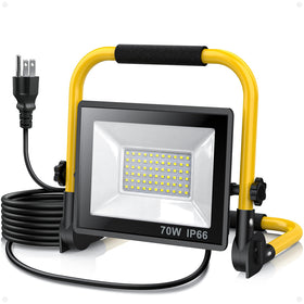 SOARFLY LED work light on a stand provides clear garage illumination.