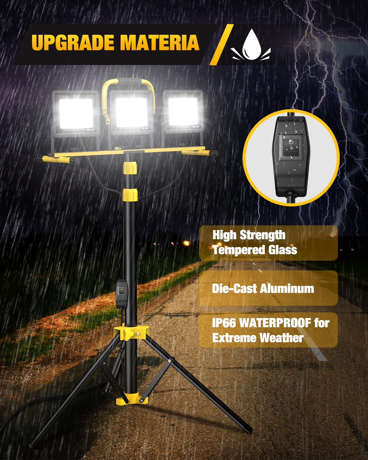 SOARFLY LED work light with 21000lm beams illuminating indoor and outdoor projects.