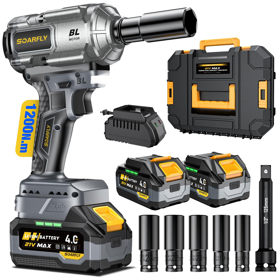 SOARFLY cordless impact wrench delivering 900 ft-lbs torque for tough automotive fasteners