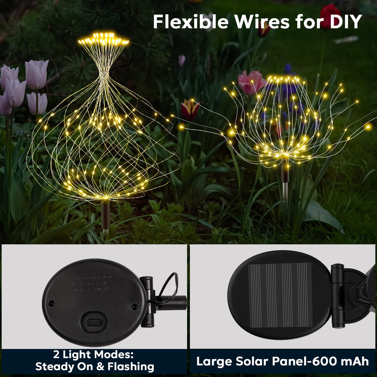 Soarling Solar Fireworks Lights adorn patio and lawn for celebrations and nightly charm