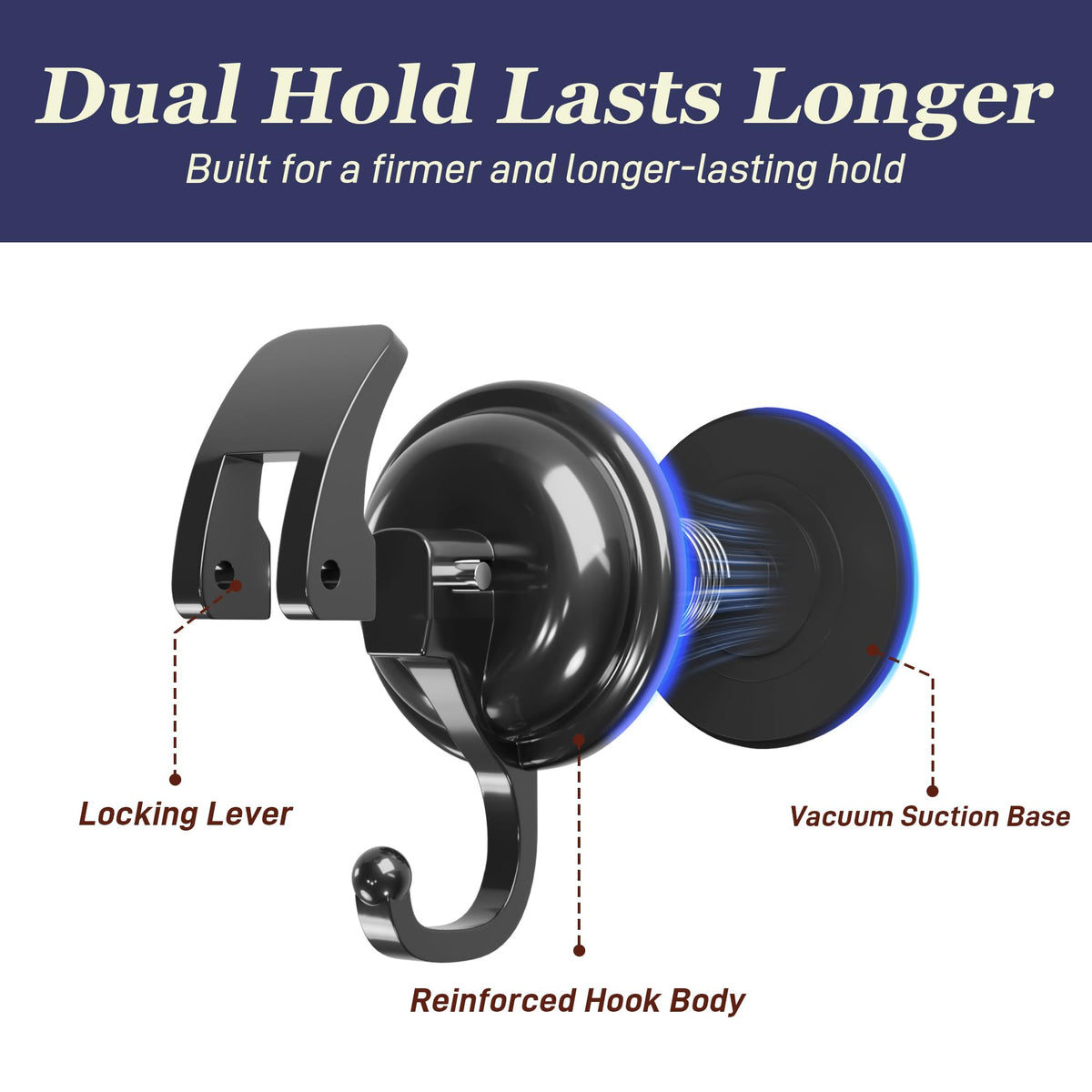 SOCONT suction hook in bathroom with loofah, no drilling required.