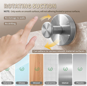 SOCORIA brushed-silver suction hook on wall, blends with decor and holds items.