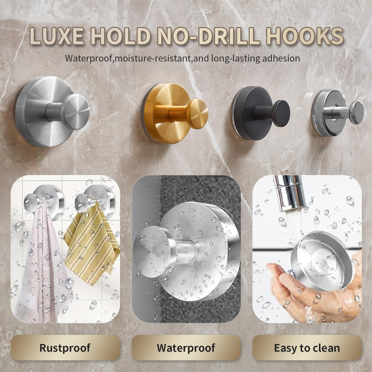 SOCORIA stainless steel suction hook on bathroom mirror shows rust-free durability