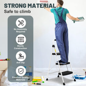 Soctone 3 Step Ladder folded for compact storage after use.