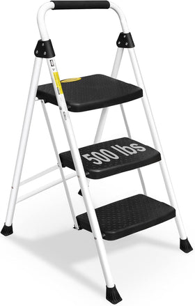 Soctone 3 Step Ladder top platform offers stable elevation for kitchen tasks.